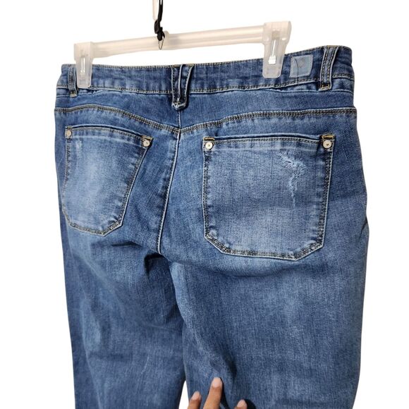 Democracy Crop Pants Size 10 Blue Embroidered Raw Hem - Picture 5 of 15